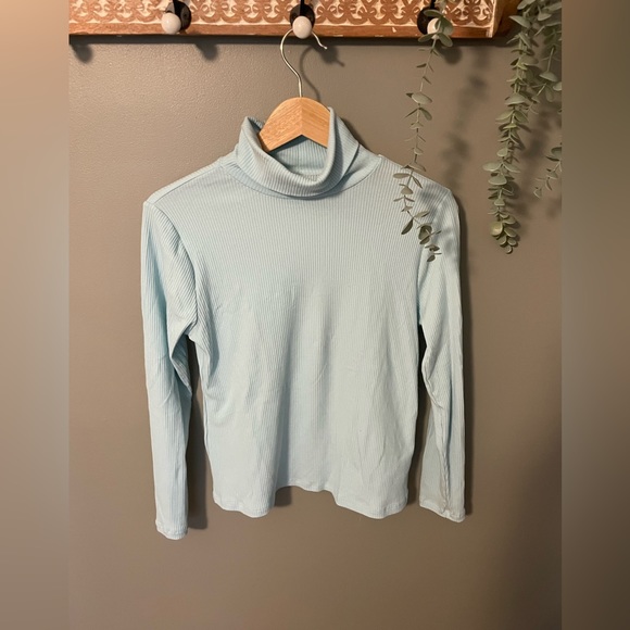 Rib-Knit Turtleneck Top Blue MP - Picture 1 of 4
